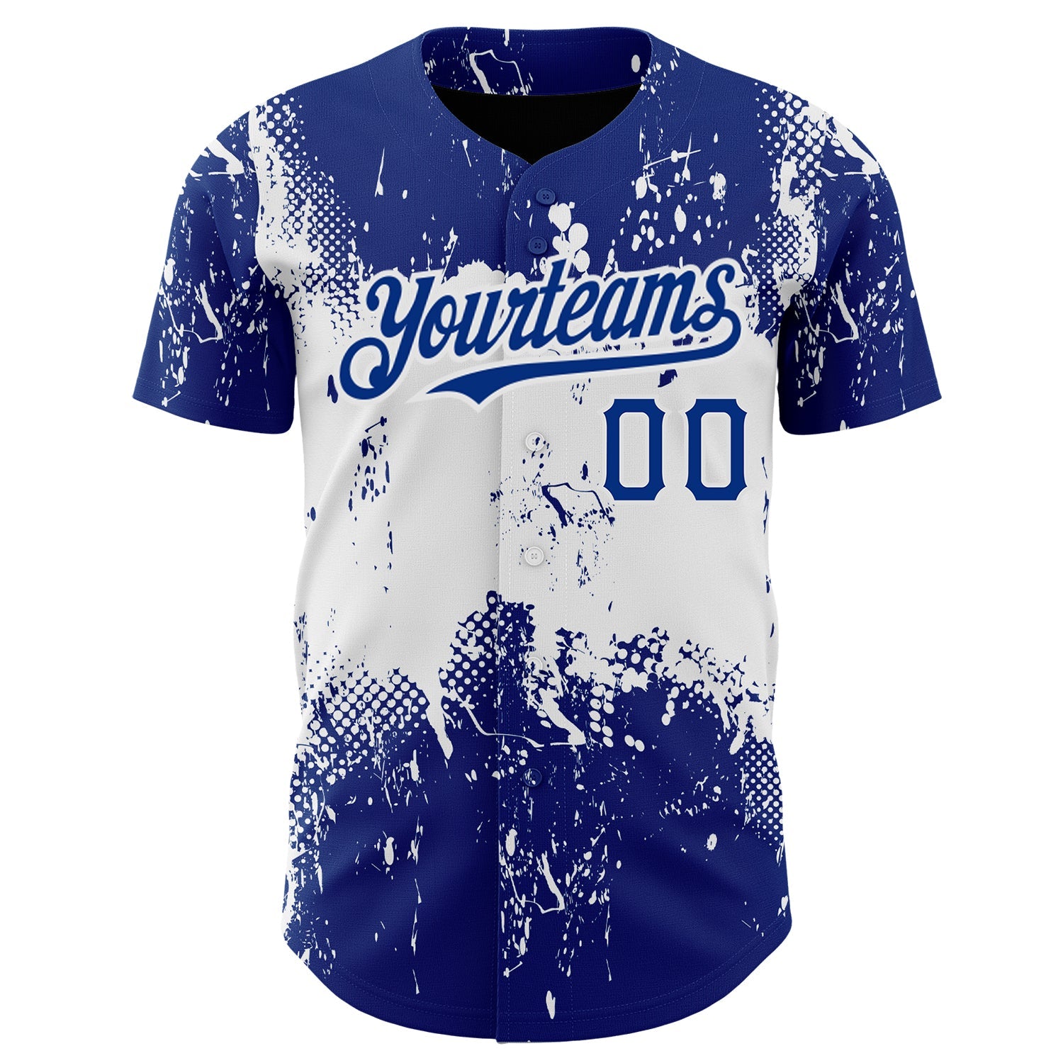 Custom Royal White 3D Pattern Design Abstract Splatter Grunge Art Authentic Baseball Jersey view 2