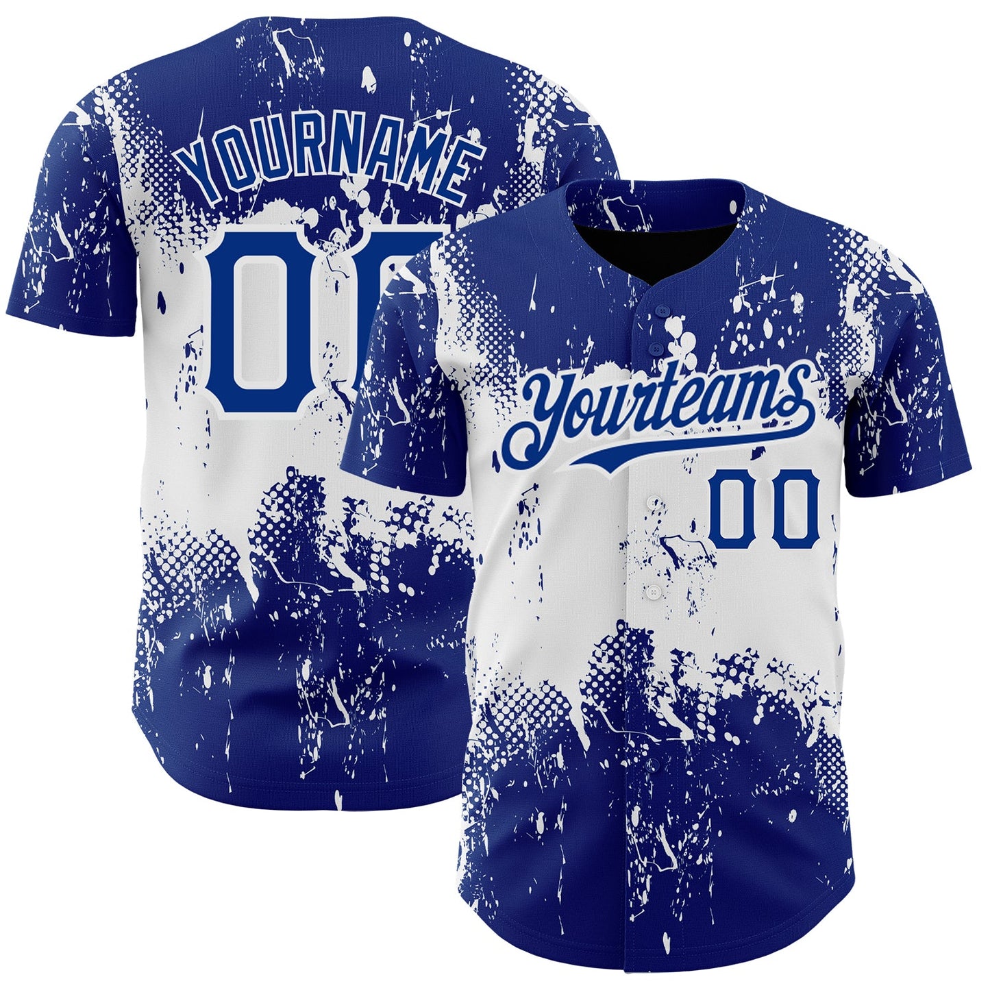 Custom Royal White 3D Pattern Design Abstract Splatter Grunge Art Authentic Baseball Jersey - Main View