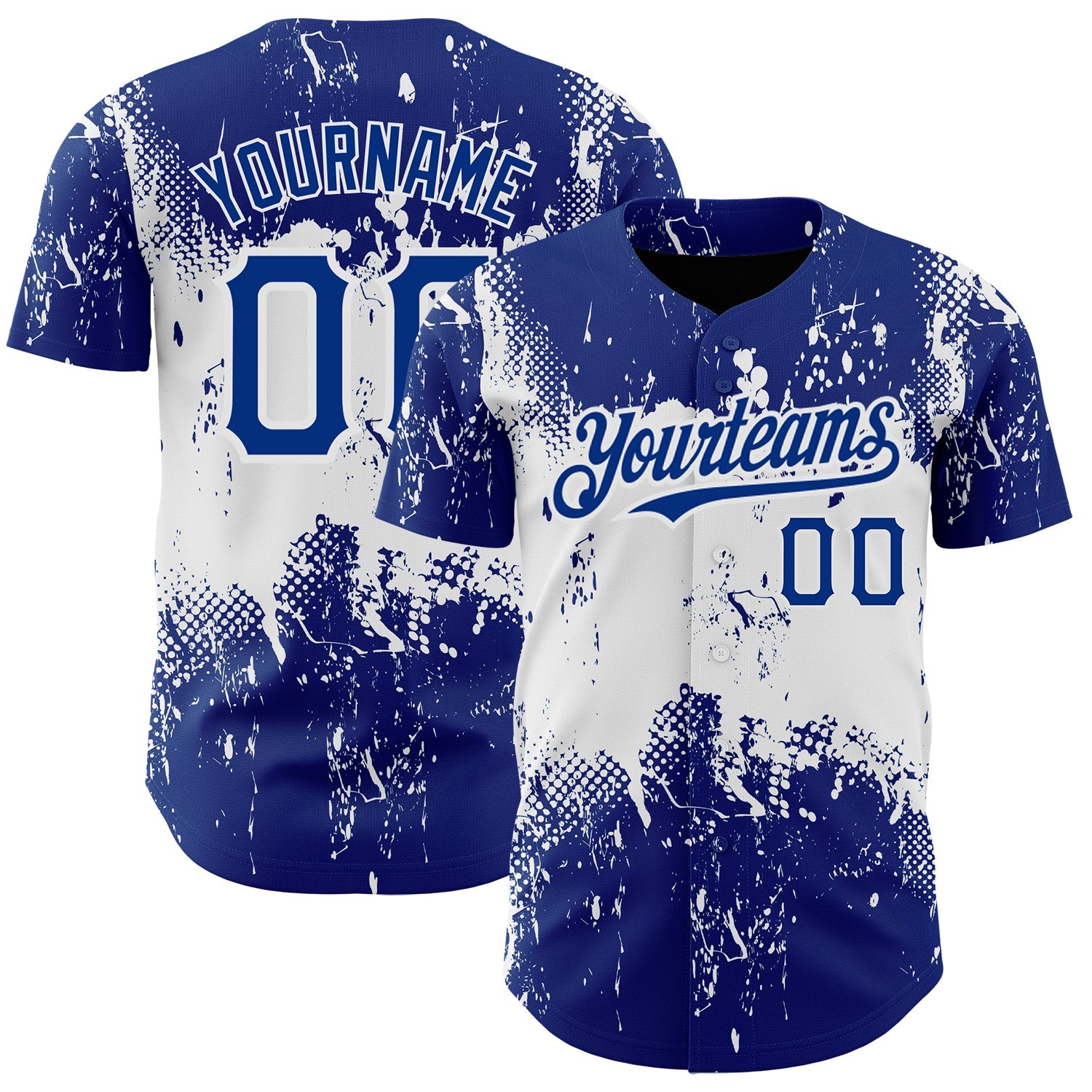 Custom Royal White 3D Pattern Design Abstract Splatter Grunge Art Authentic Baseball Jersey - Main View