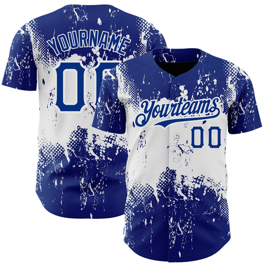 Custom Royal White 3D Pattern Design Abstract Splatter Grunge Art Authentic Baseball Jersey - Main View