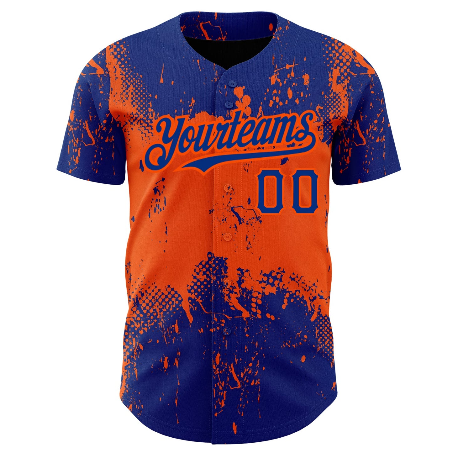 Custom Royal Orange 3D Pattern Design Abstract Splatter Grunge Art Authentic Baseball Jersey view 2