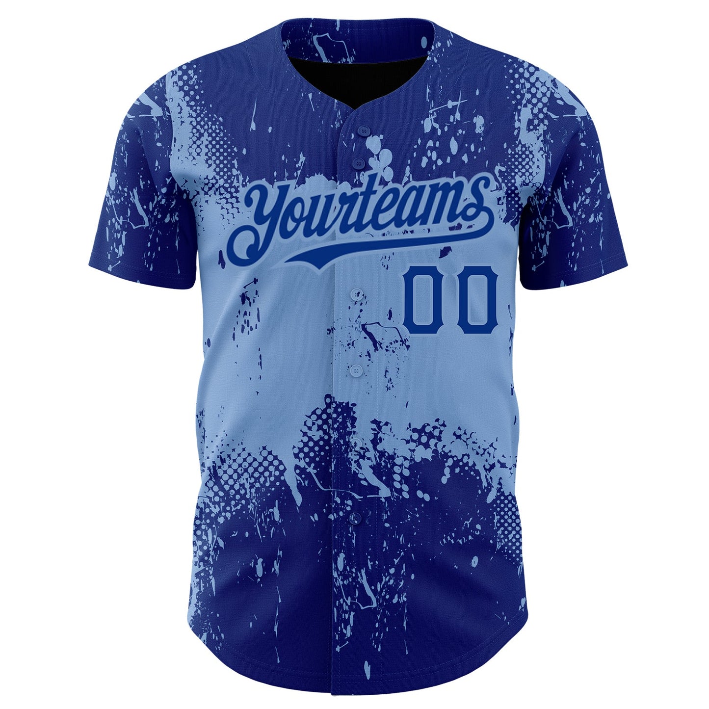 Custom Royal Light Blue 3D Pattern Design Abstract Splatter Grunge Art Authentic Baseball Jersey view 2