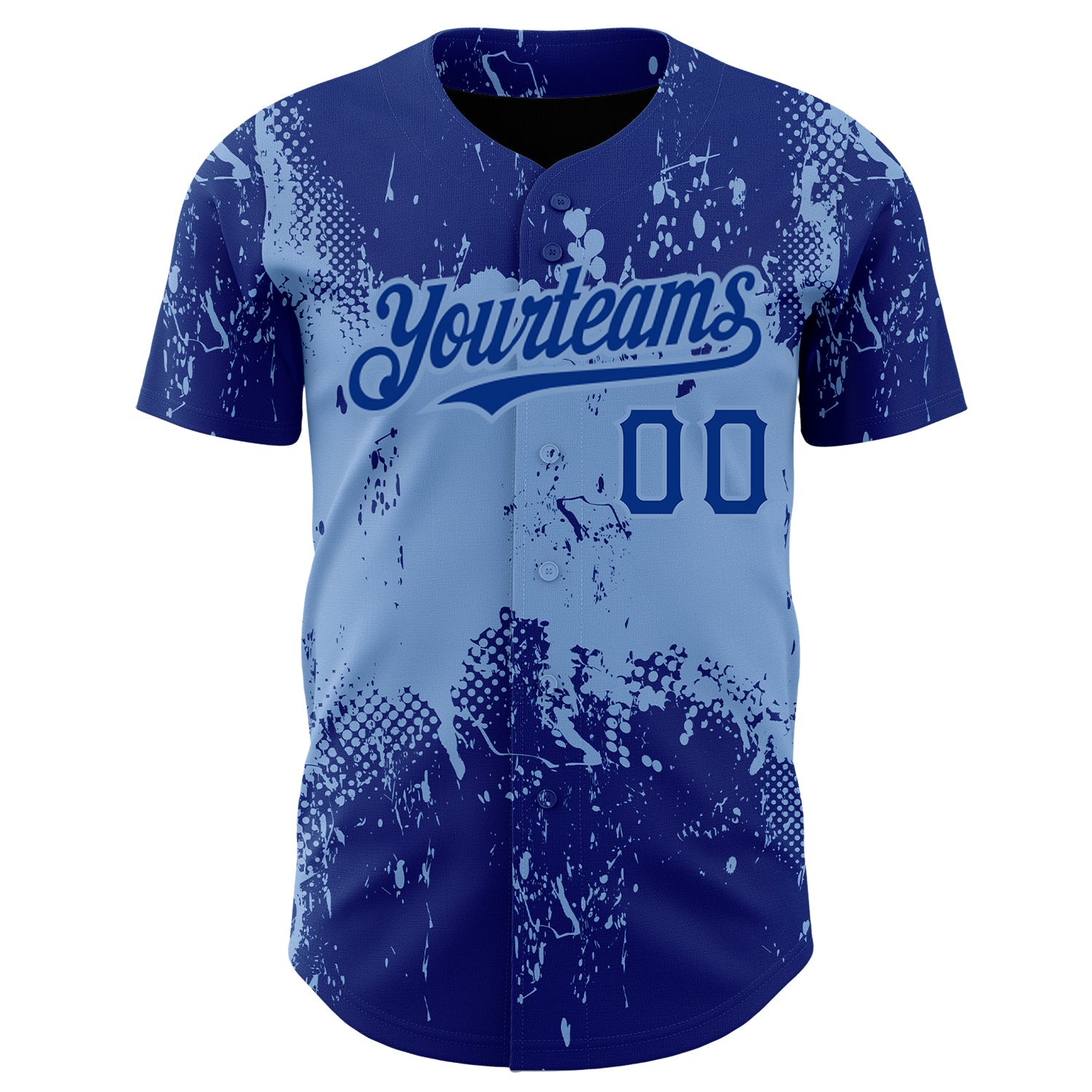 Custom Royal Light Blue 3D Pattern Design Abstract Splatter Grunge Art Authentic Baseball Jersey view 2