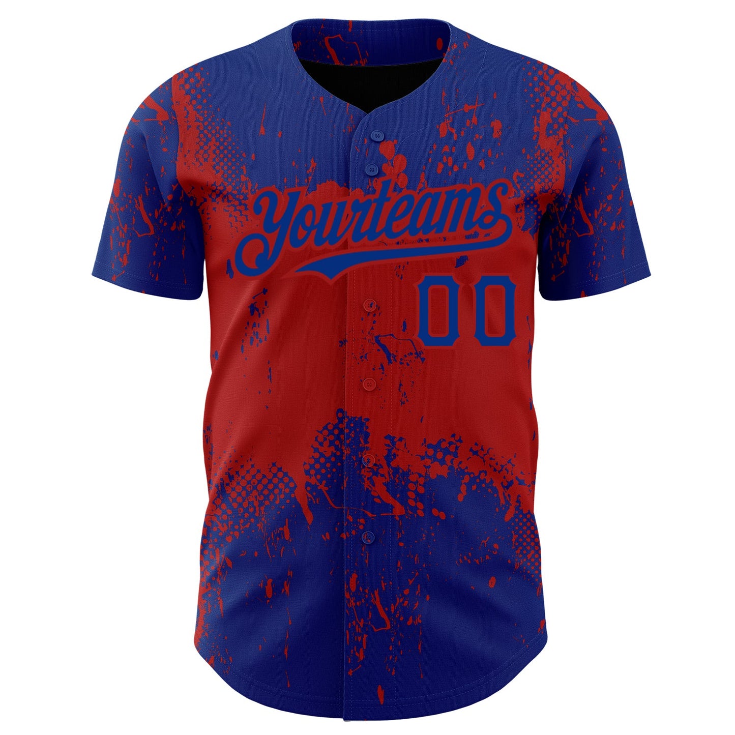 Custom Royal Red 3D Pattern Design Abstract Splatter Grunge Art Authentic Baseball Jersey view 2