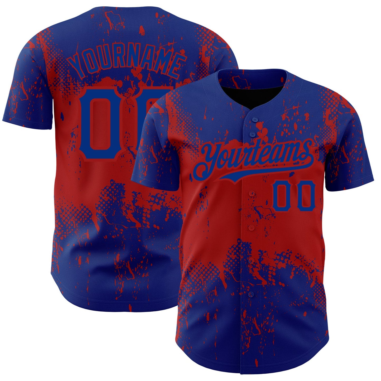 Custom Royal Red 3D Pattern Design Abstract Splatter Grunge Art Authentic Baseball Jersey - Main View