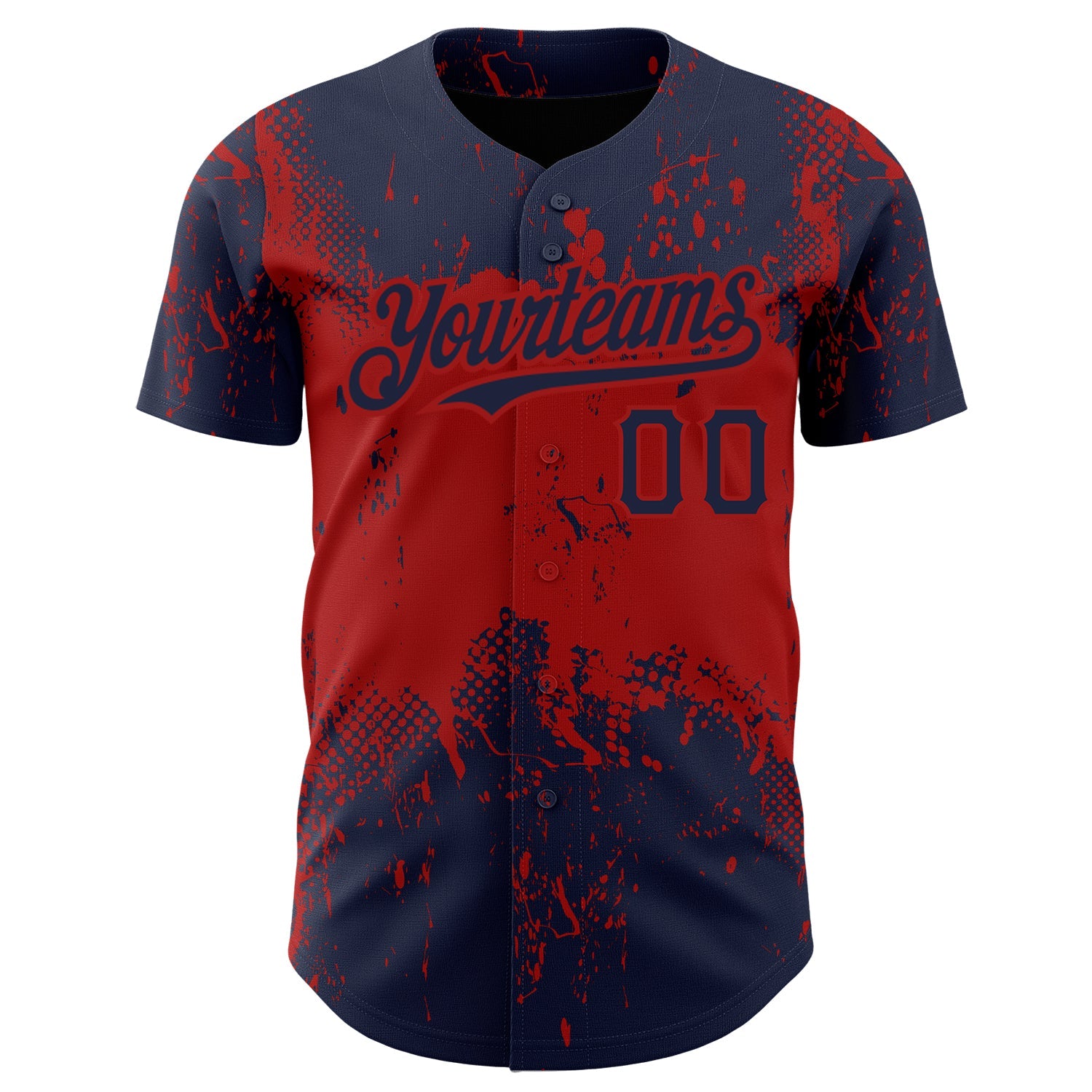 Custom Navy Red 3D Pattern Design Abstract Splatter Grunge Art Authentic Baseball Jersey view 2