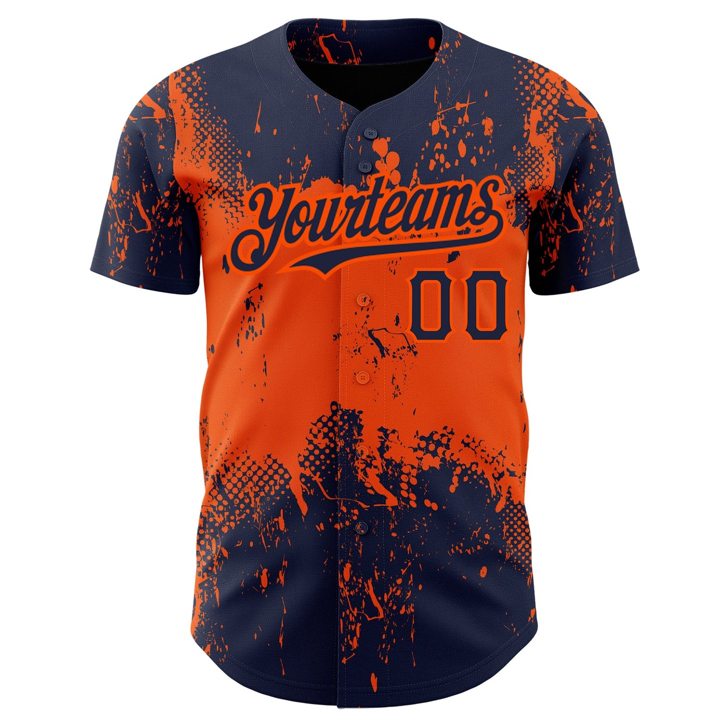 Custom Navy Orange 3D Pattern Design Abstract Splatter Grunge Art Authentic Baseball Jersey view 2