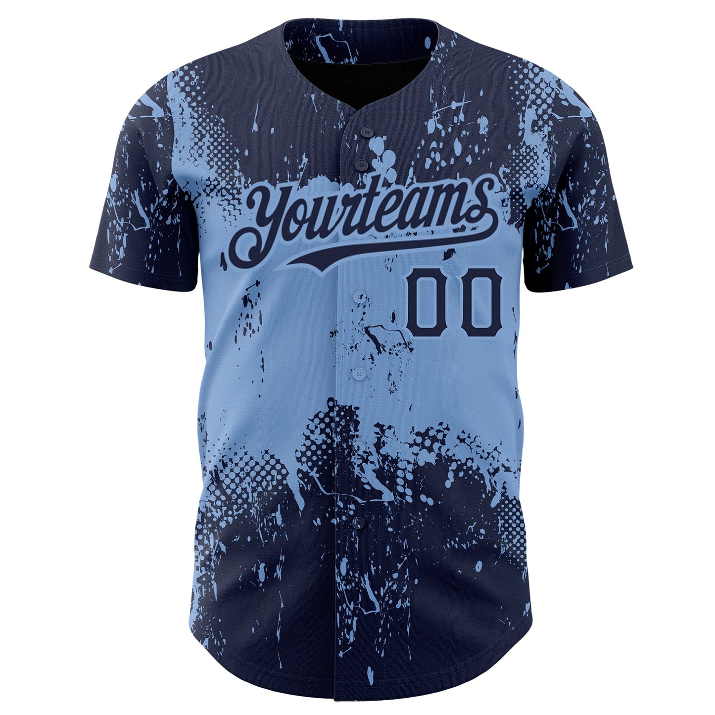 Custom Navy Light Blue 3D Pattern Design Abstract Splatter Grunge Art Authentic Baseball Jersey view 2