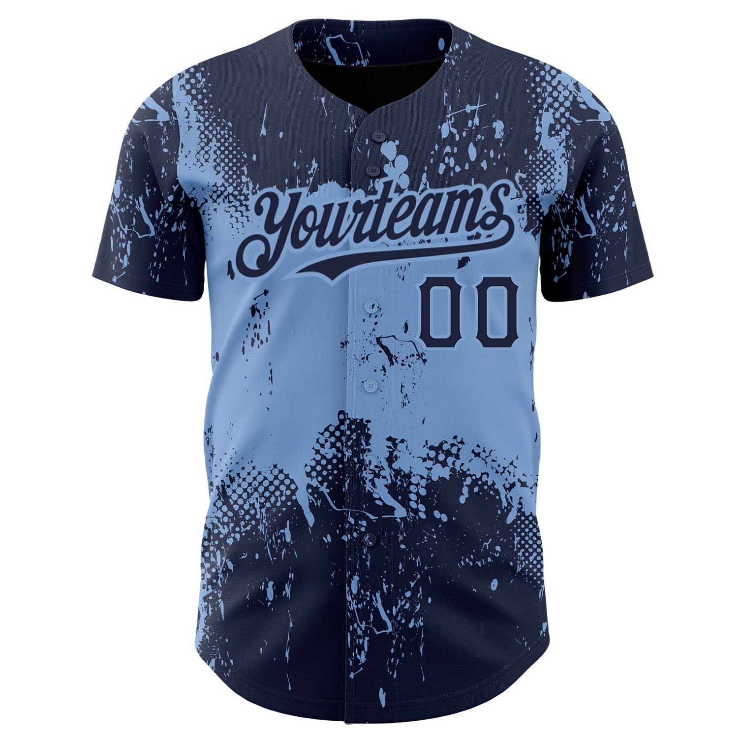 Custom Navy Light Blue 3D Pattern Design Abstract Splatter Grunge Art Authentic Baseball Jersey view 2