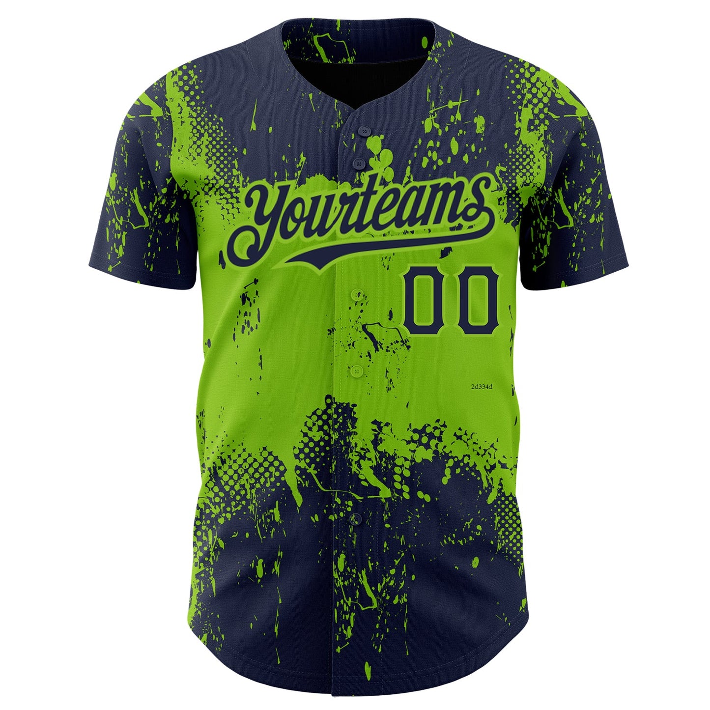 Custom Navy Neon Green 3D Pattern Design Abstract Splatter Grunge Art Authentic Baseball Jersey view 2