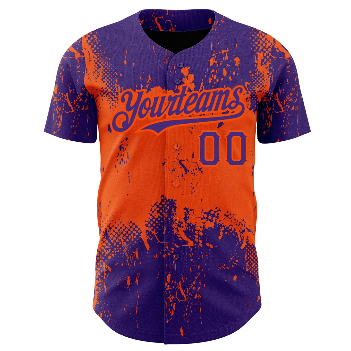 Custom Purple Orange 3D Pattern Design Abstract Splatter Grunge Art Authentic Baseball Jersey view 2