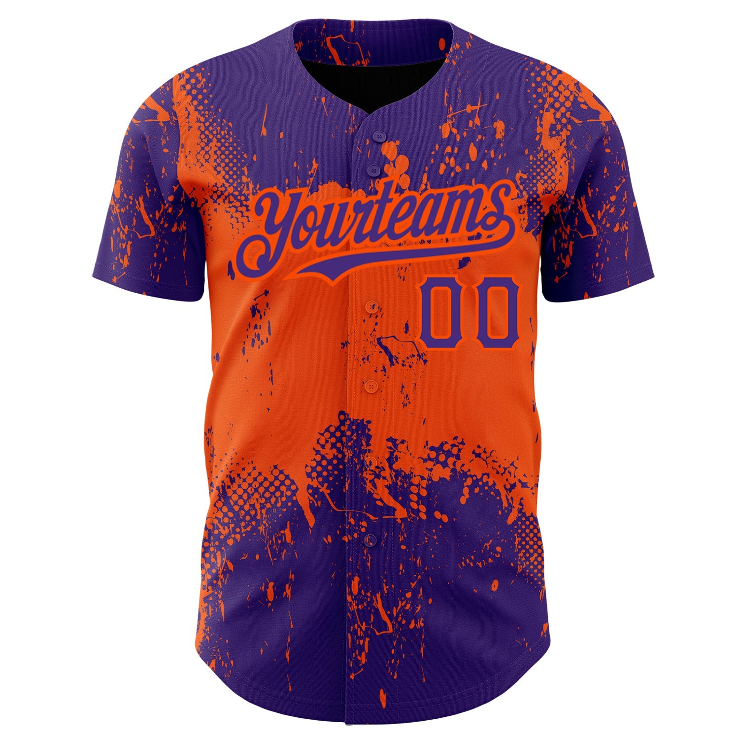 Custom Purple Orange 3D Pattern Design Abstract Splatter Grunge Art Authentic Baseball Jersey view 2