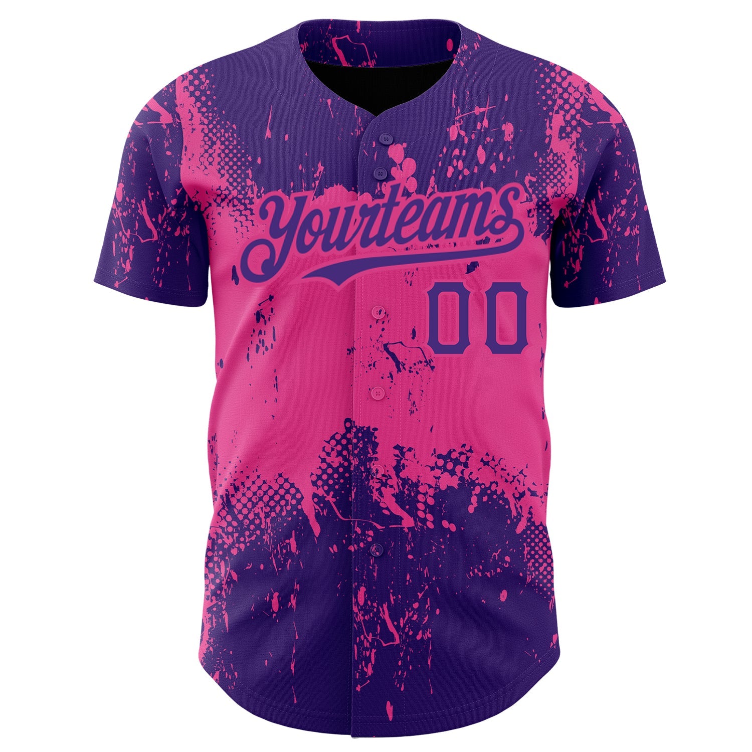 Custom Purple Pink 3D Pattern Design Abstract Splatter Grunge Art Authentic Baseball Jersey view 2