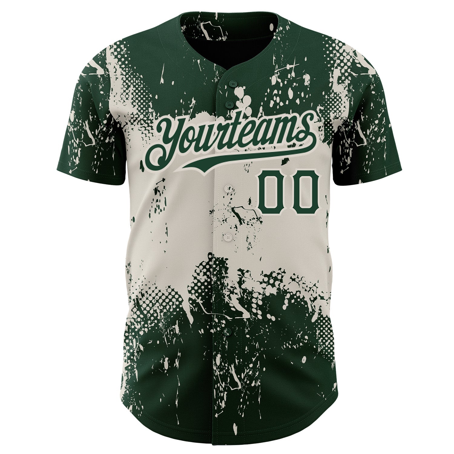 Custom Green Cream 3D Pattern Design Abstract Splatter Grunge Art Authentic Baseball Jersey view 2