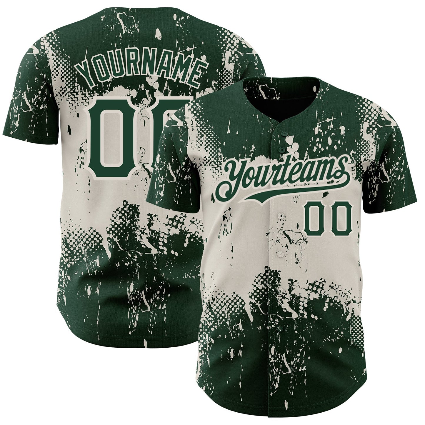 Custom Green Cream 3D Pattern Design Abstract Splatter Grunge Art Authentic Baseball Jersey - Main View