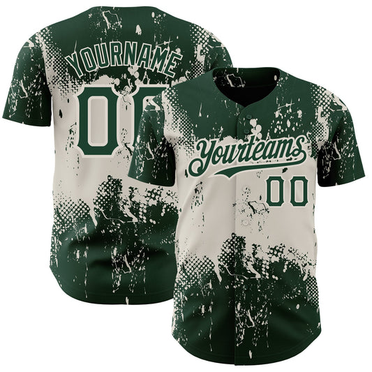 Custom Green Cream 3D Pattern Design Abstract Splatter Grunge Art Authentic Baseball Jersey - Main View