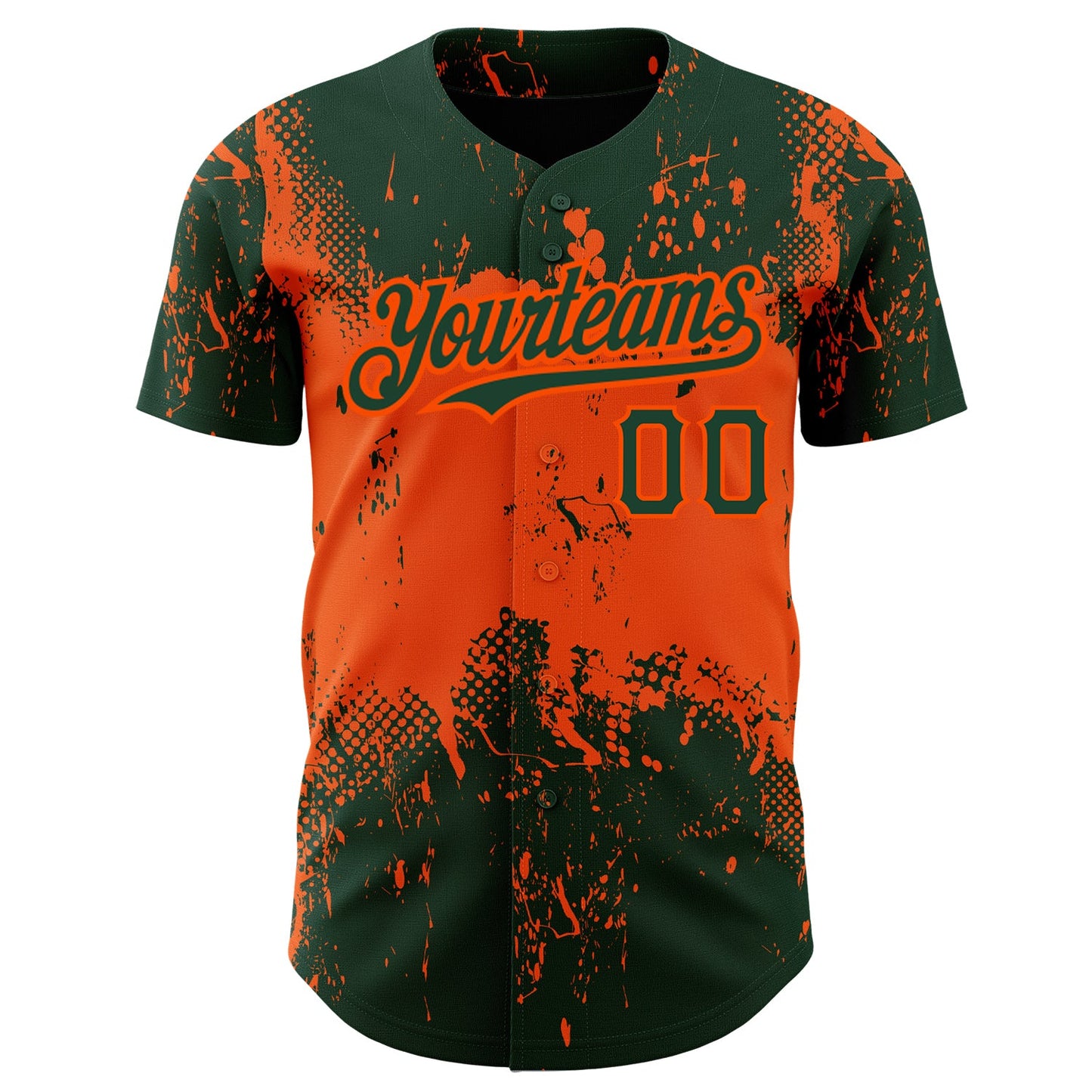 Custom Green Orange 3D Pattern Design Abstract Splatter Grunge Art Authentic Baseball Jersey view 2