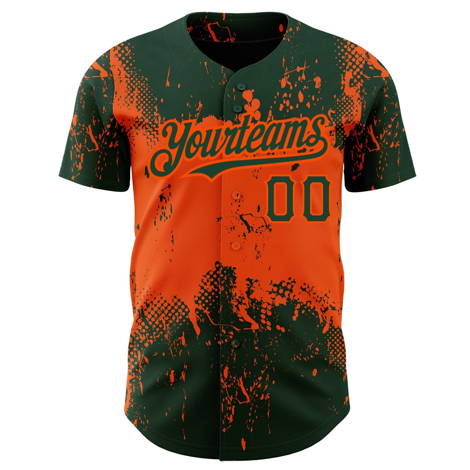 Custom Green Orange 3D Pattern Design Abstract Splatter Grunge Art Authentic Baseball Jersey view 2