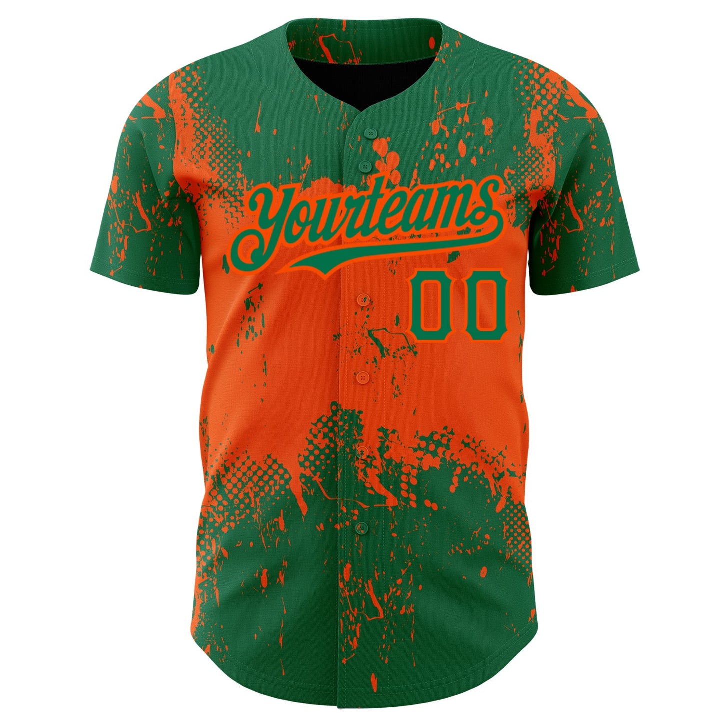 Custom Kelly Green Orange 3D Pattern Design Abstract Splatter Grunge Art Authentic Baseball Jersey view 2