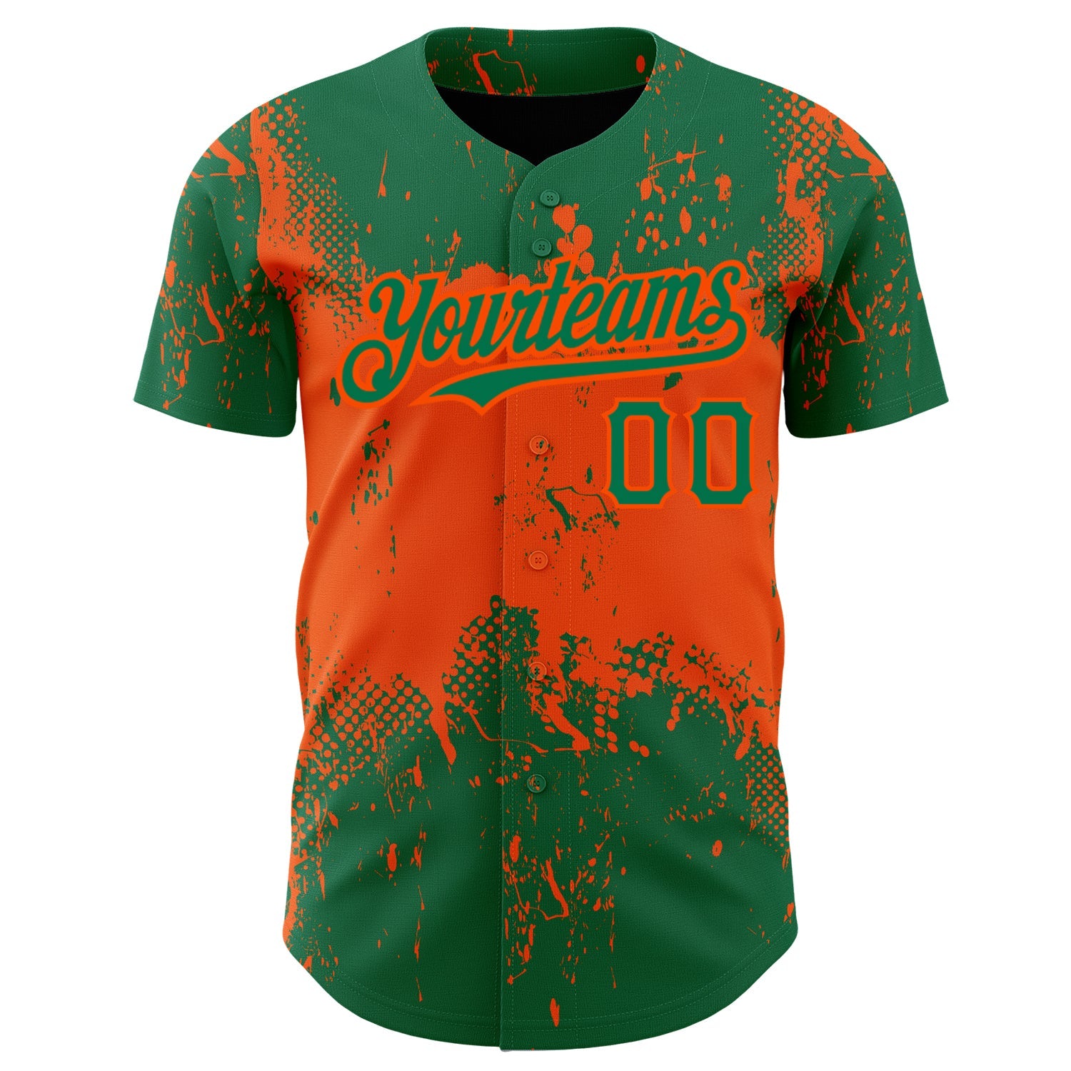 Custom Kelly Green Orange 3D Pattern Design Abstract Splatter Grunge Art Authentic Baseball Jersey view 2