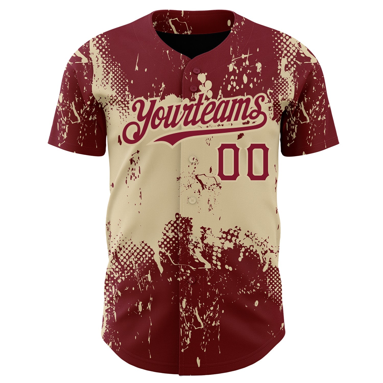 Custom Crimson City Cream 3D Pattern Design Abstract Splatter Grunge Art Authentic Baseball Jersey view 2
