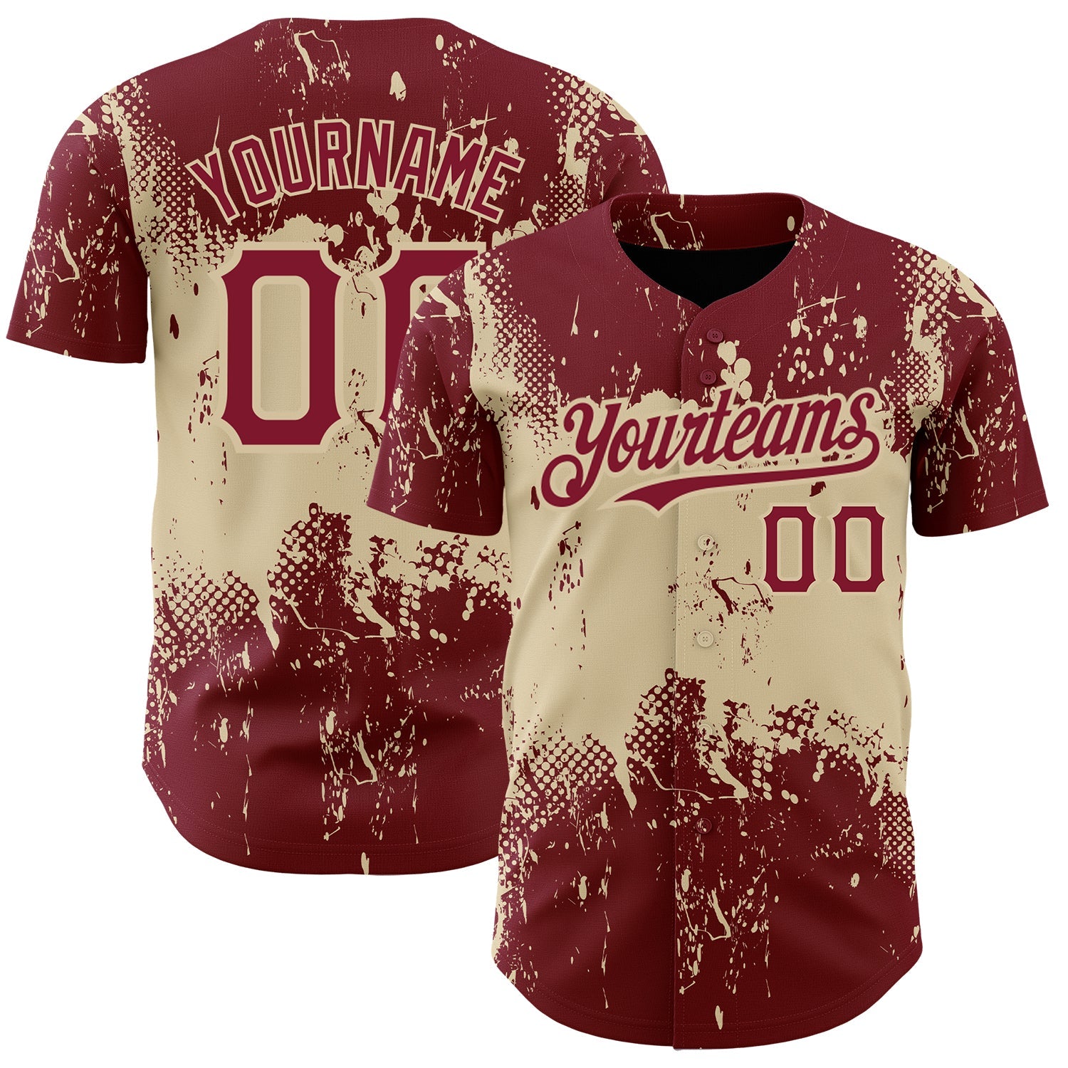 Custom Crimson City Cream 3D Pattern Design Abstract Splatter Grunge Art Authentic Baseball Jersey - Main View