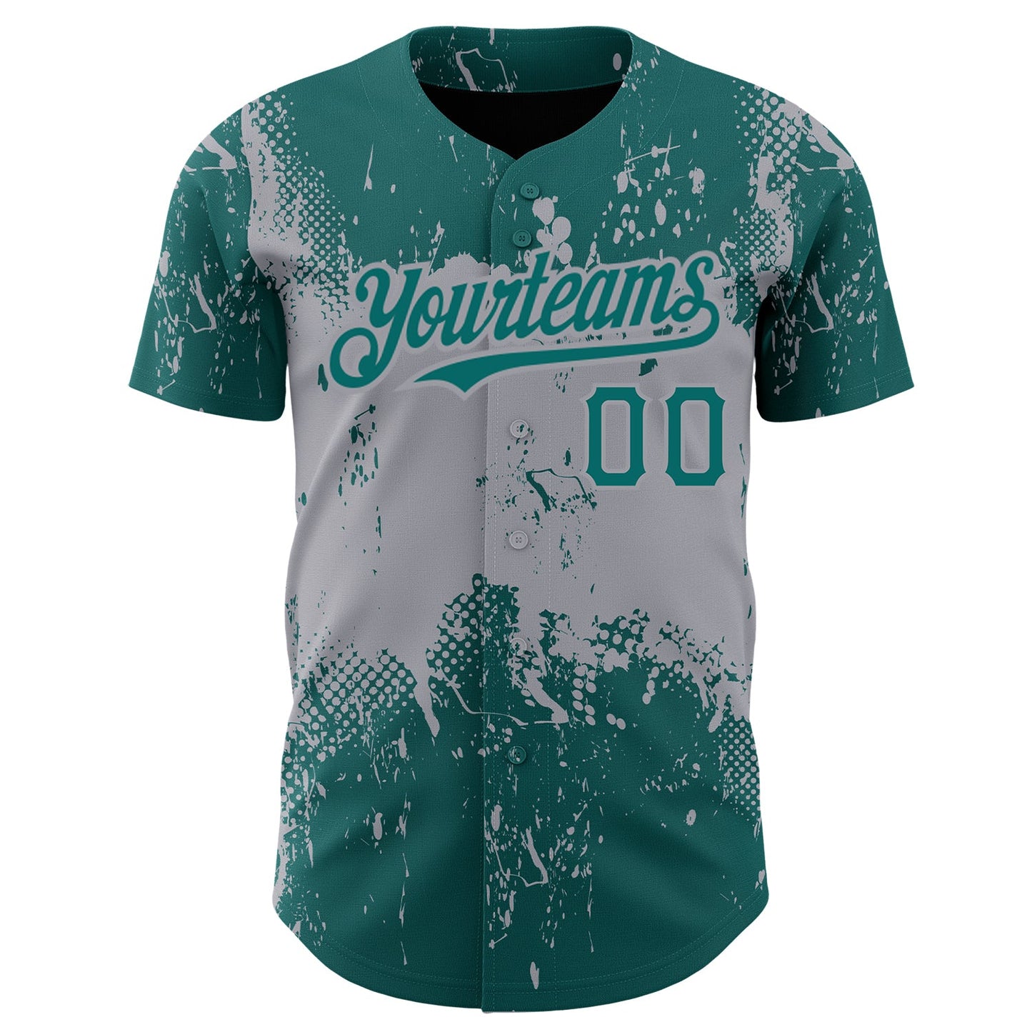 Custom Teal Gray 3D Pattern Design Abstract Splatter Grunge Art Authentic Baseball Jersey view 2