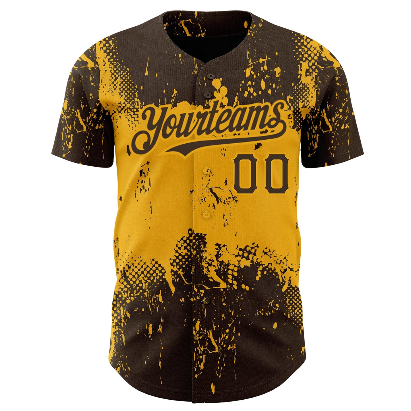 Custom Brown Gold 3D Pattern Design Abstract Splatter Grunge Art Authentic Baseball Jersey view 2