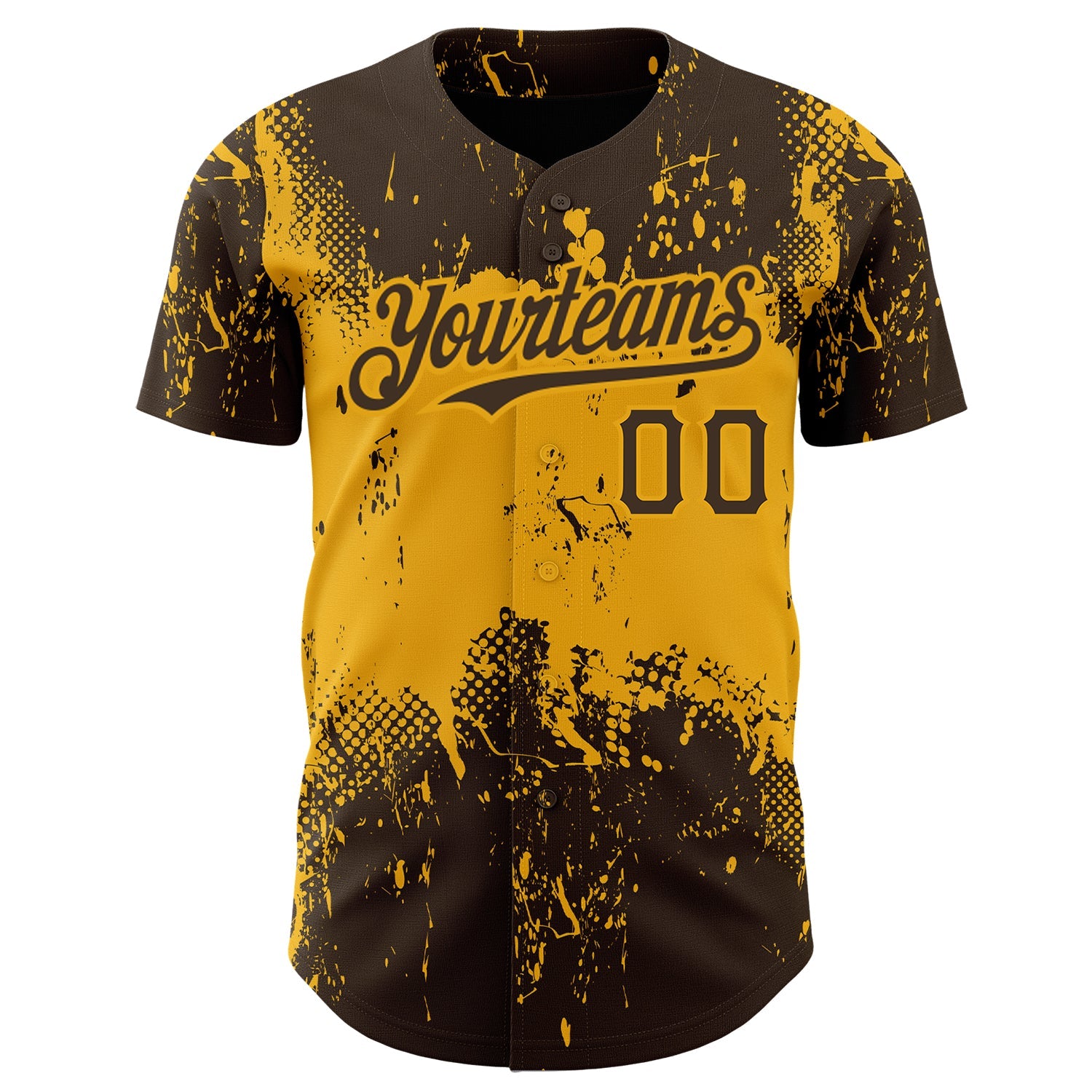Custom Brown Gold 3D Pattern Design Abstract Splatter Grunge Art Authentic Baseball Jersey view 2