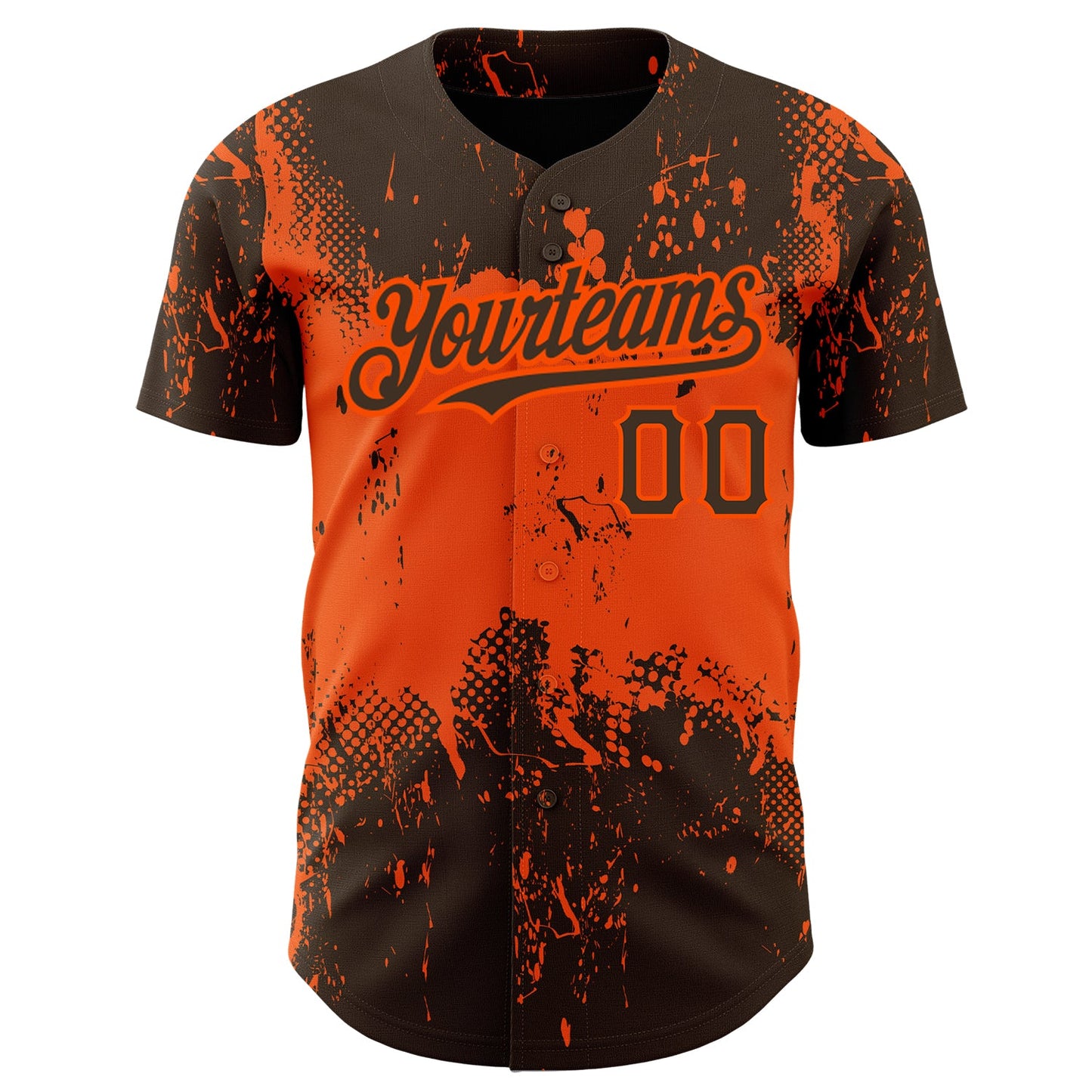 Custom Brown Orange 3D Pattern Design Abstract Splatter Grunge Art Authentic Baseball Jersey view 2