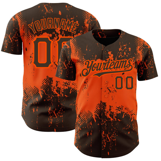 Custom Brown Orange 3D Pattern Design Abstract Splatter Grunge Art Authentic Baseball Jersey - Main View