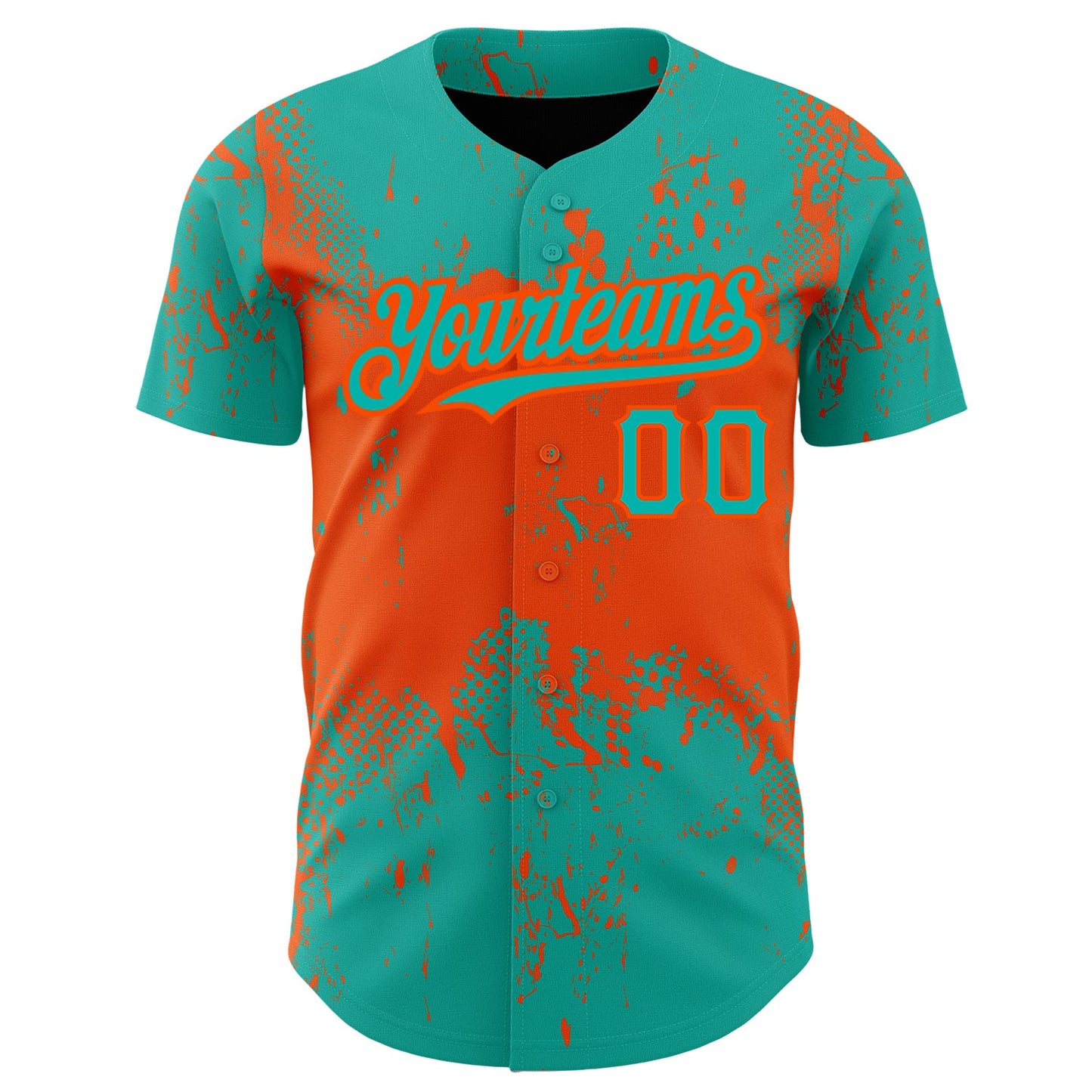 Custom Aqua Orange 3D Pattern Design Abstract Splatter Grunge Art Authentic Baseball Jersey view 2