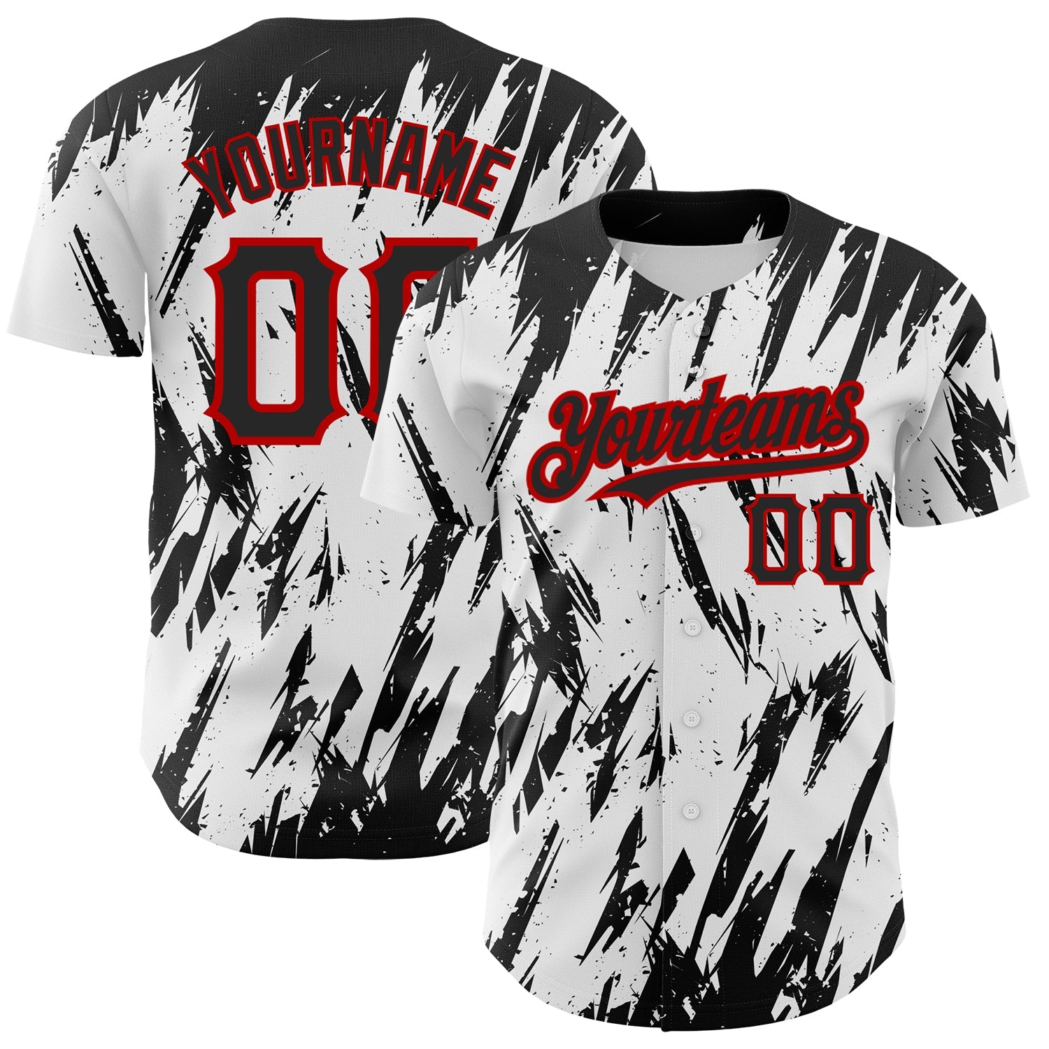 Custom White Black-Red 3D Pattern Design Abstract Sharp Shape Authentic Baseball Jersey - Main View