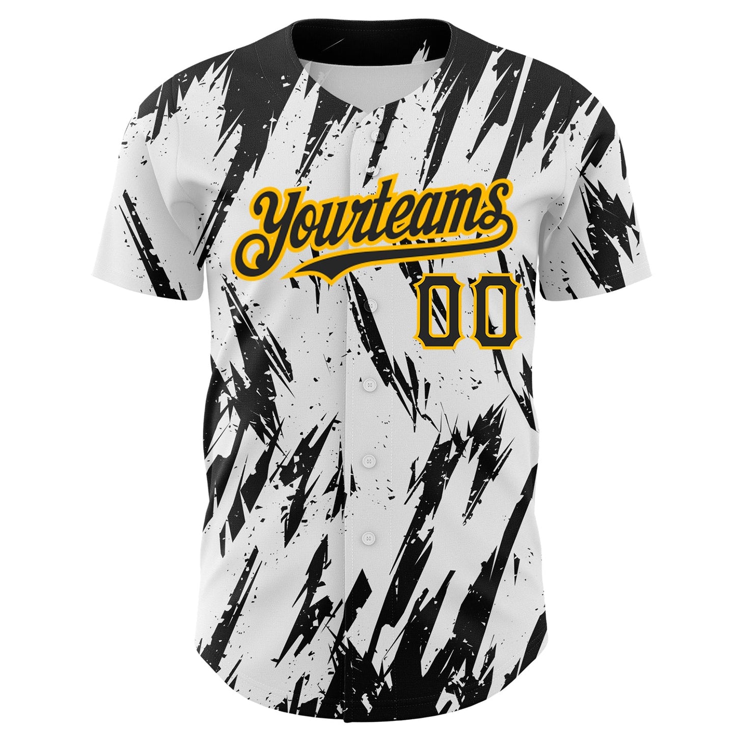 Custom White Black-Gold 3D Pattern Design Abstract Sharp Shape Authentic Baseball Jersey view 2