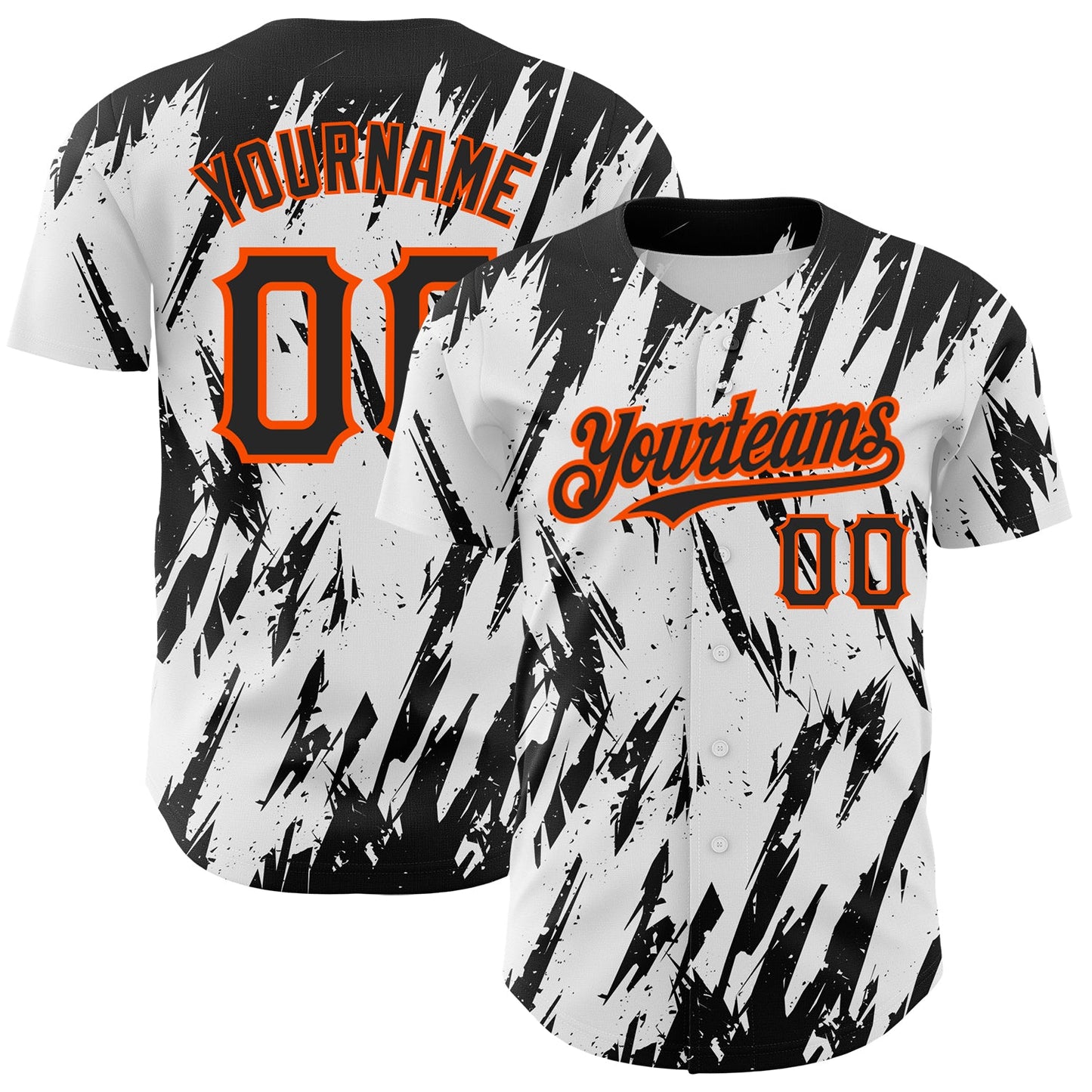 Custom White Black-Orange 3D Pattern Design Abstract Sharp Shape Authentic Baseball Jersey - Main View