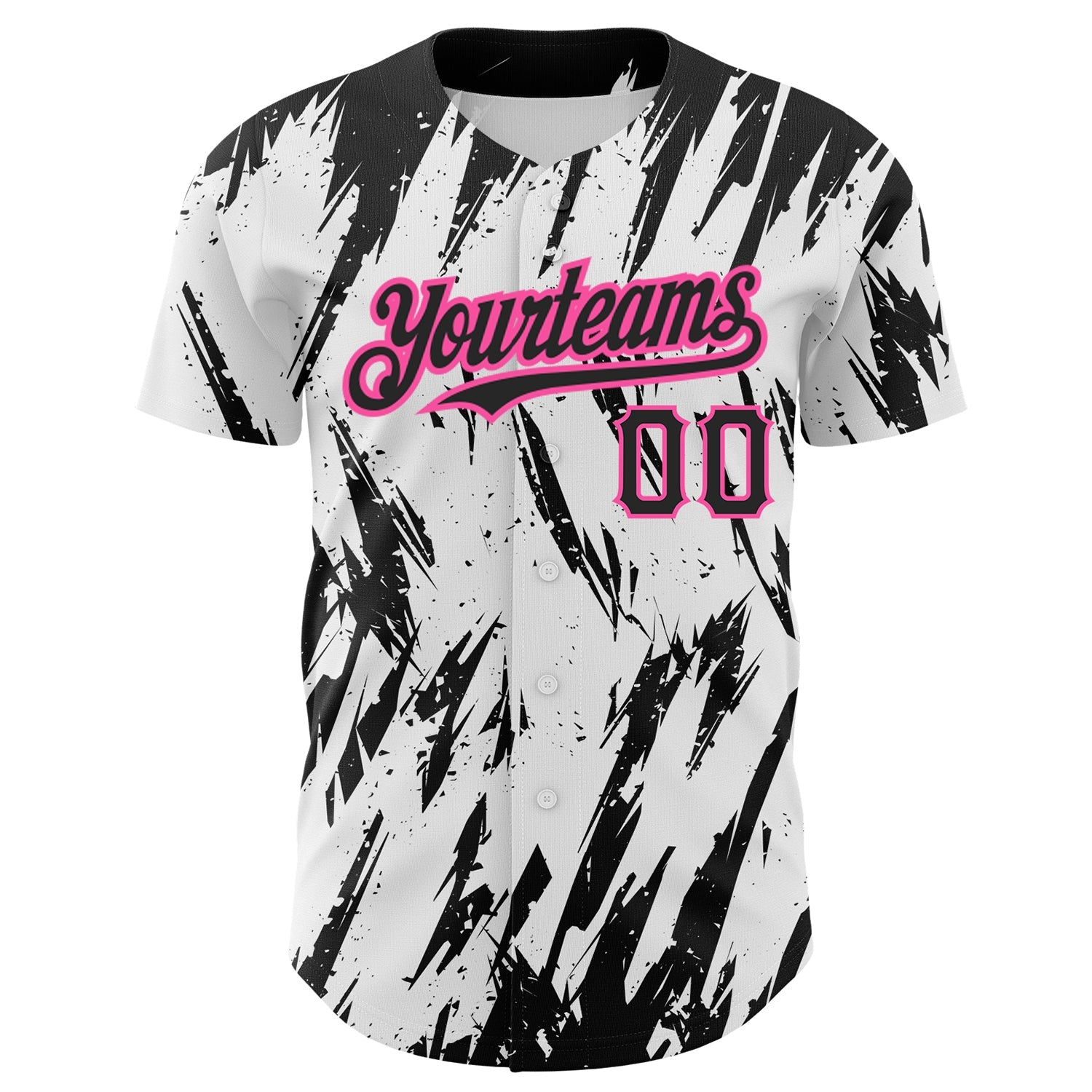 Custom White Black-Pink 3D Pattern Design Abstract Sharp Shape Authentic Baseball Jersey view 2