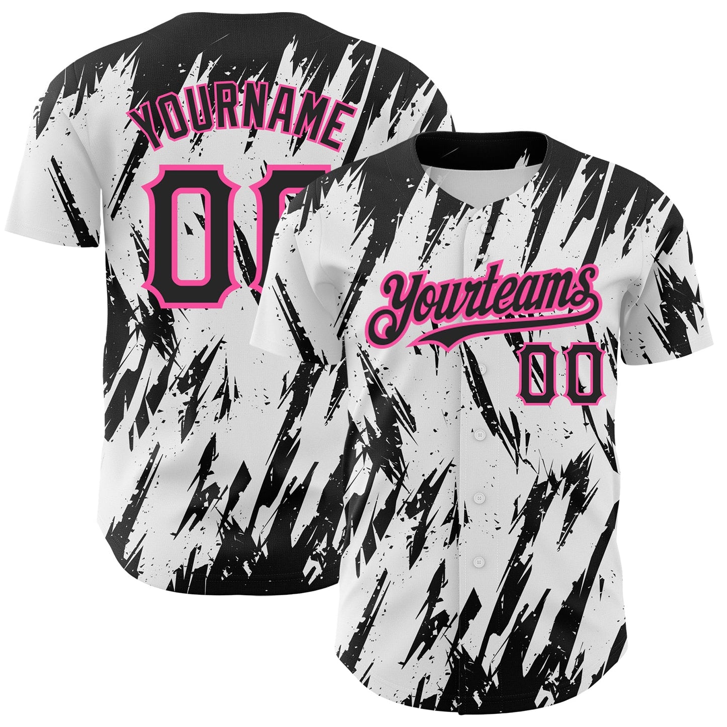 Custom White Black-Pink 3D Pattern Design Abstract Sharp Shape Authentic Baseball Jersey - Main View