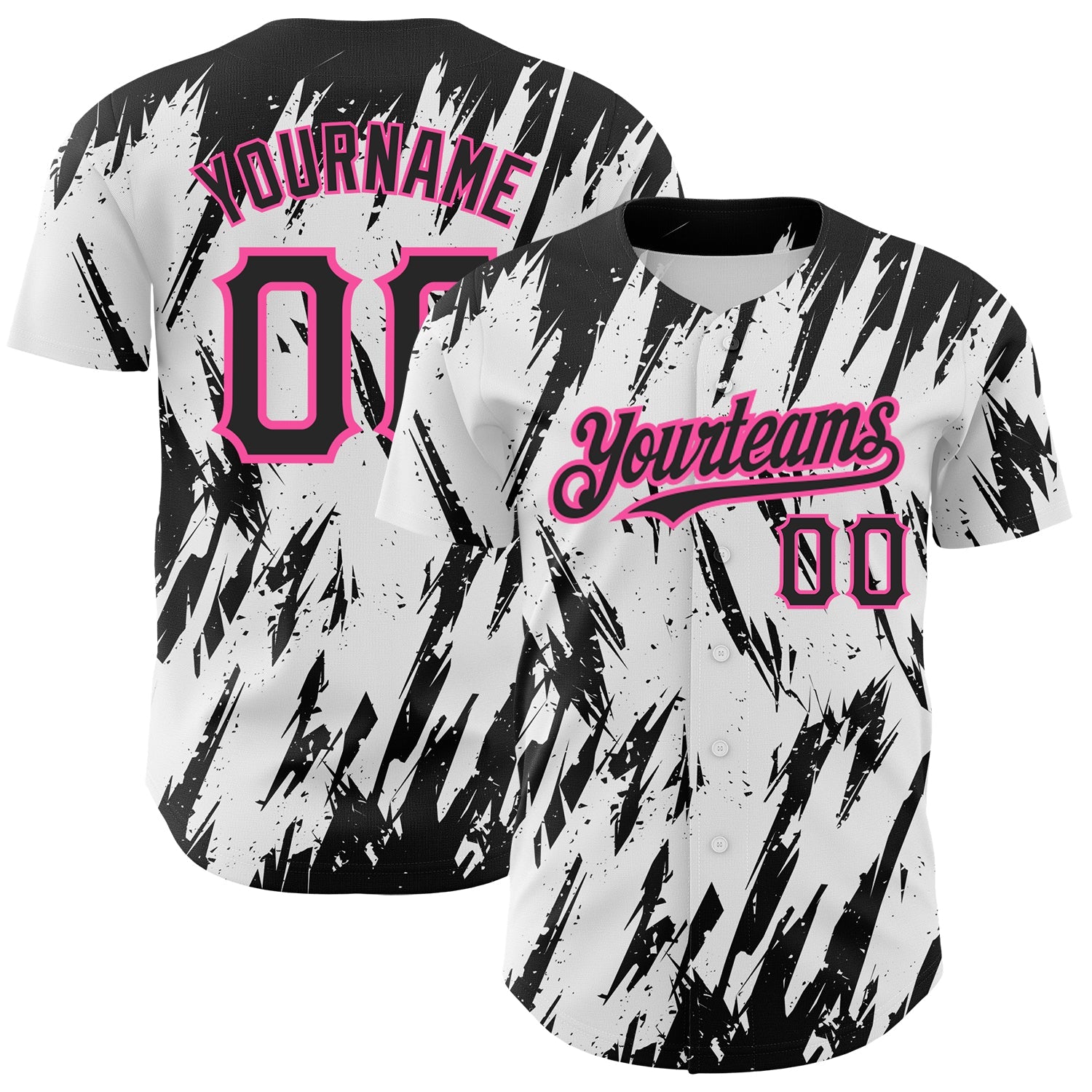 Custom White Black-Pink 3D Pattern Design Abstract Sharp Shape Authentic Baseball Jersey - Main View