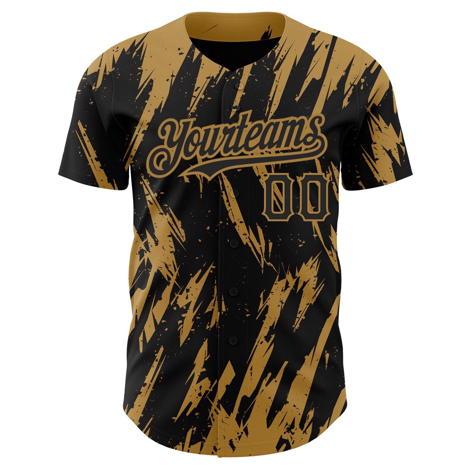 Custom Black Old Gold 3D Pattern Design Abstract Sharp Shape Authentic Baseball Jersey view 2