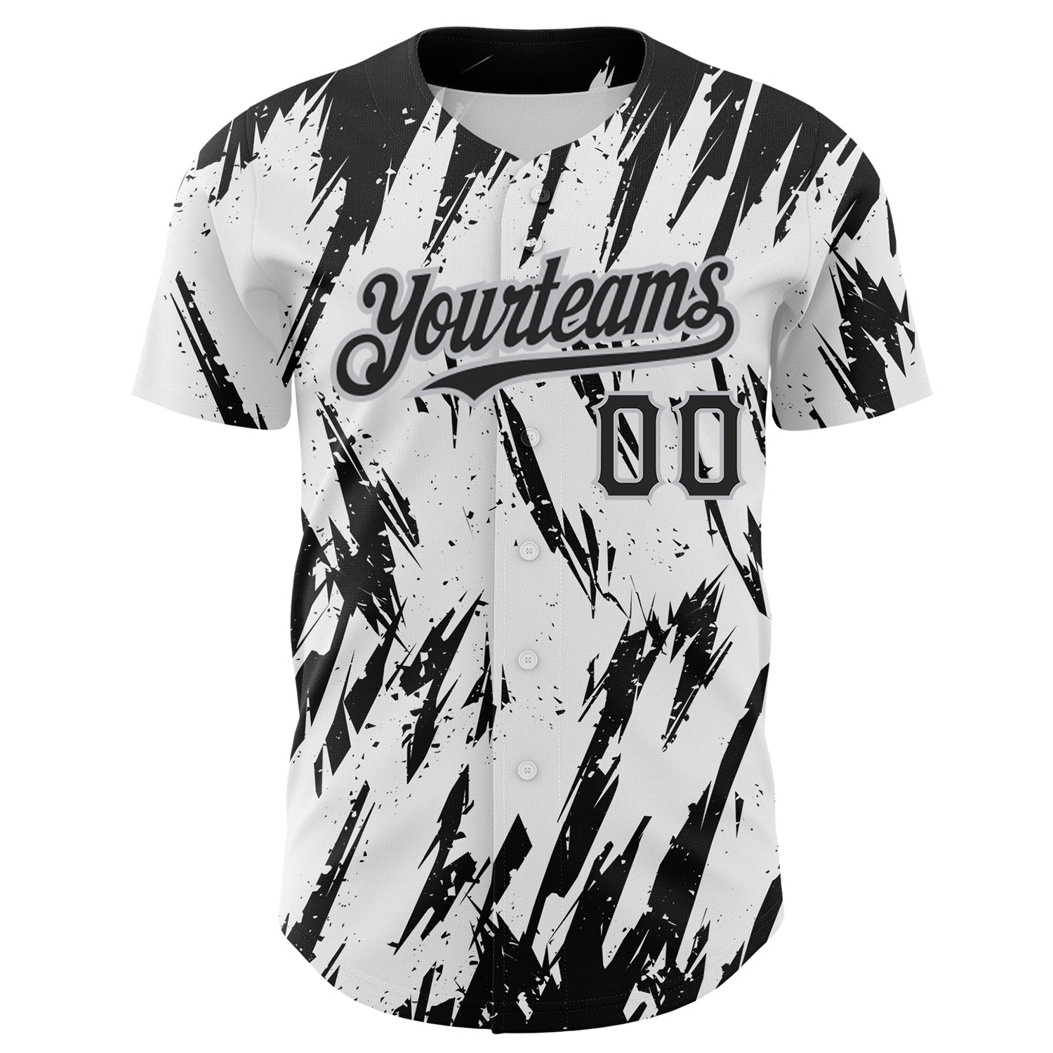 Custom White Black-Gray 3D Pattern Design Abstract Sharp Shape Authentic Baseball Jersey view 2