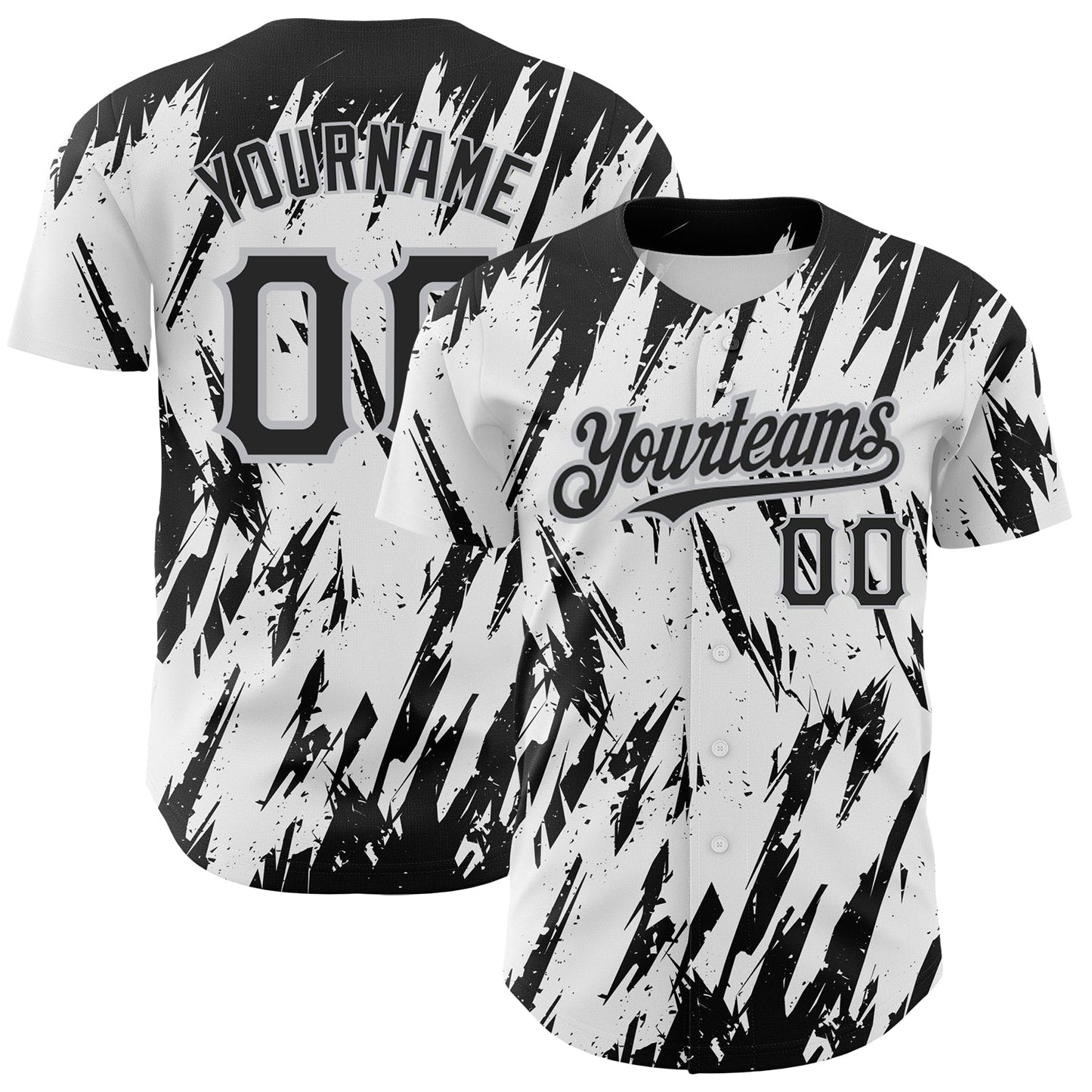 Custom White Black-Gray 3D Pattern Design Abstract Sharp Shape Authentic Baseball Jersey - Main View