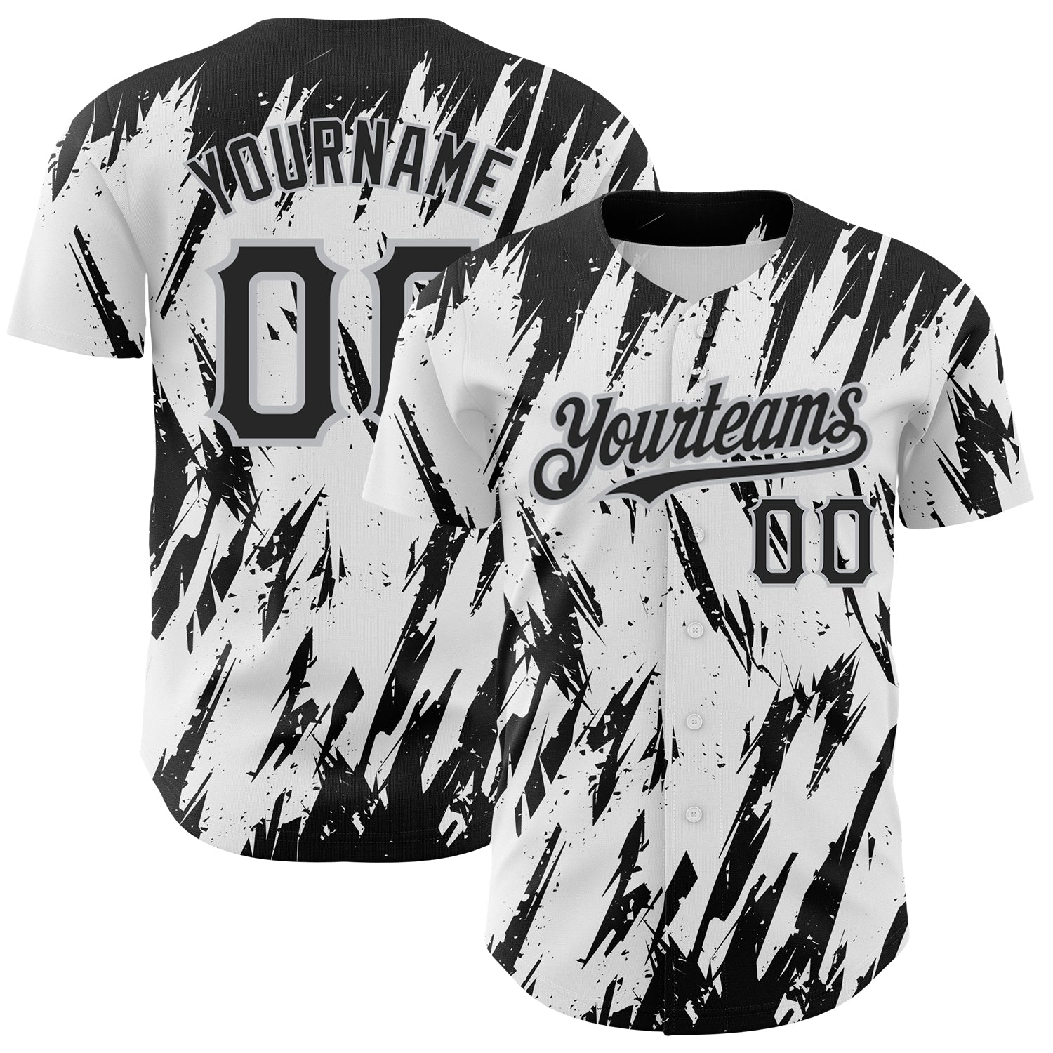 Custom White Black-Gray 3D Pattern Design Abstract Sharp Shape Authentic Baseball Jersey - Main View
