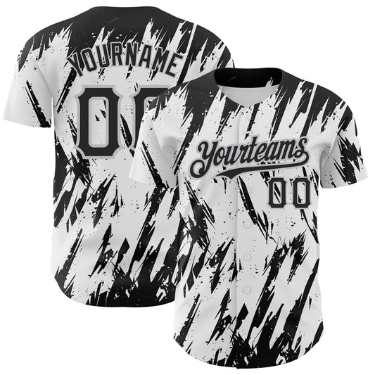 Custom White Black-Gray 3D Pattern Design Abstract Sharp Shape Authentic Baseball Jersey - Main View