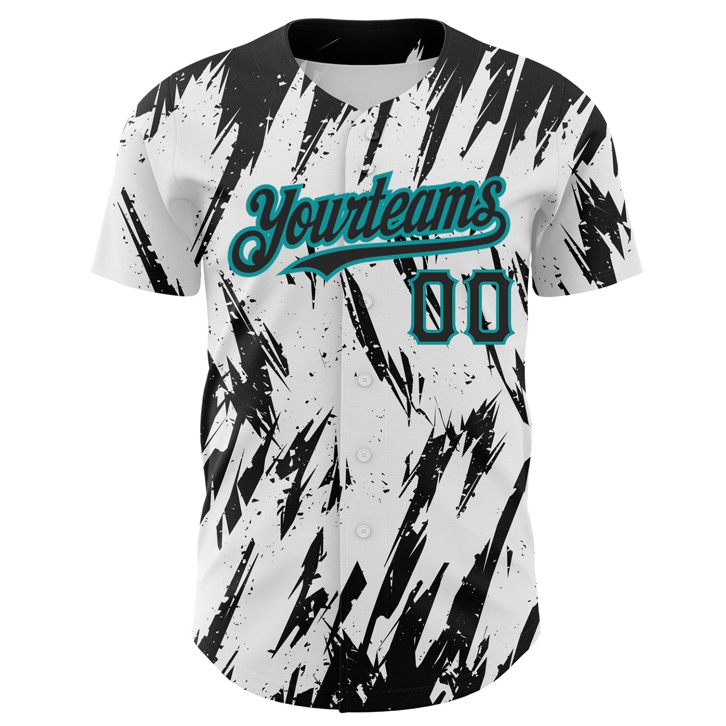 Custom White Black-Teal 3D Pattern Design Abstract Sharp Shape Authentic Baseball Jersey view 2