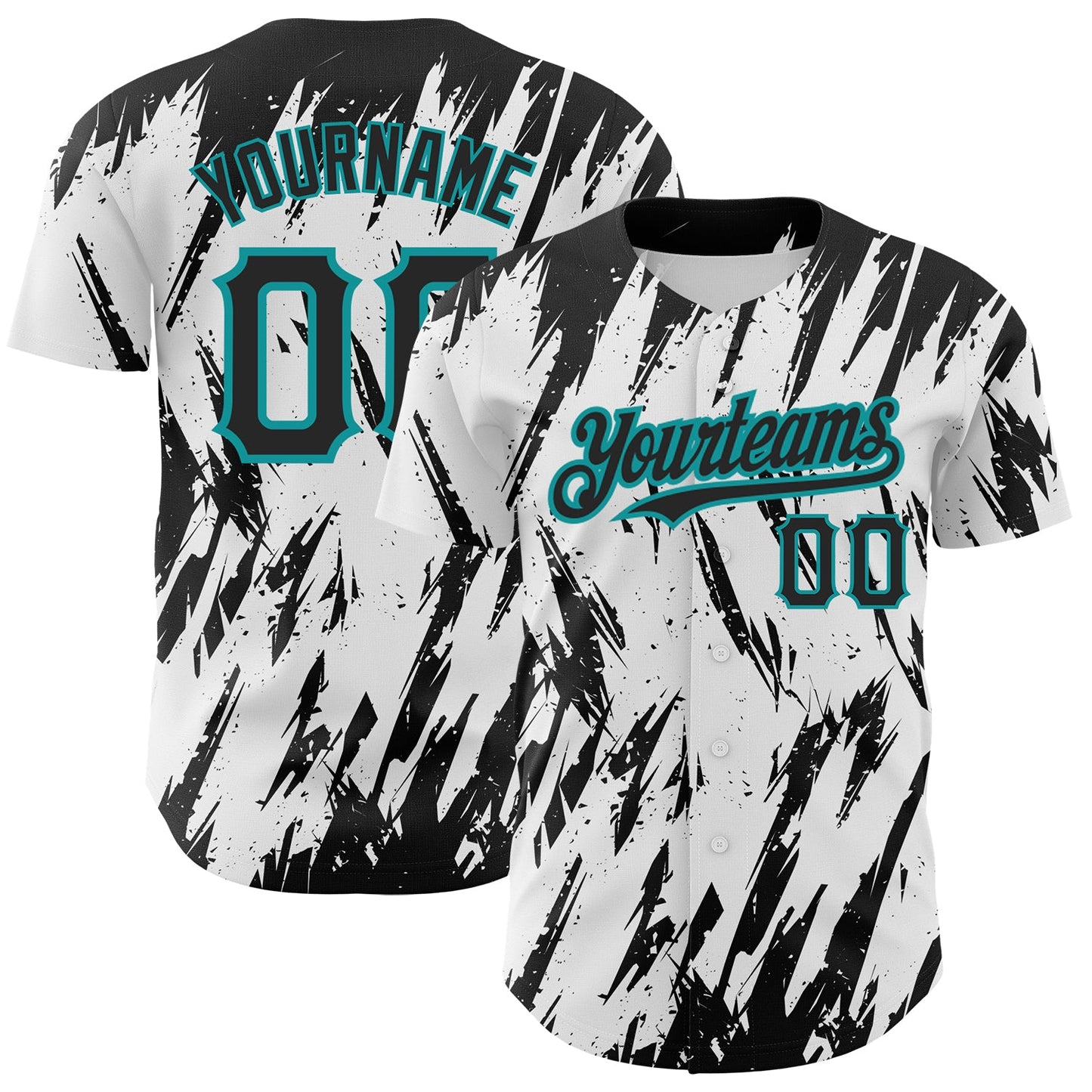 Custom White Black-Teal 3D Pattern Design Abstract Sharp Shape Authentic Baseball Jersey - Main View