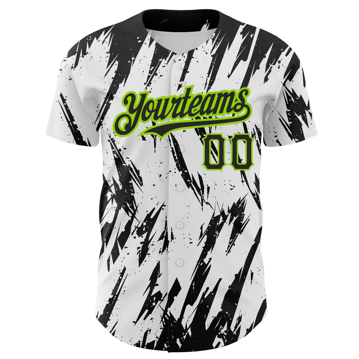 Custom White Black-Neon Green 3D Pattern Design Abstract Sharp Shape Authentic Baseball Jersey view 2