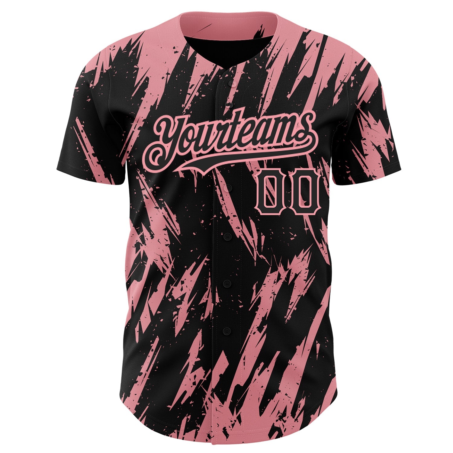 Custom Black Medium Pink 3D Pattern Design Abstract Sharp Shape Authentic Baseball Jersey view 2