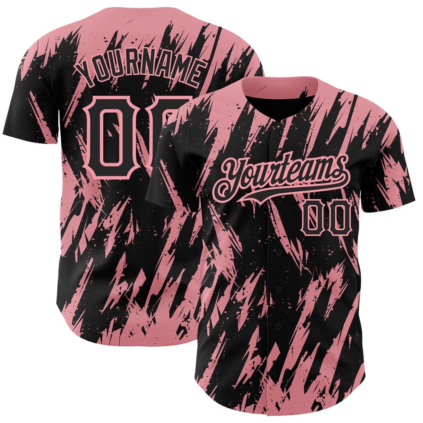 Custom Black Medium Pink 3D Pattern Design Abstract Sharp Shape Authentic Baseball Jersey - Main View