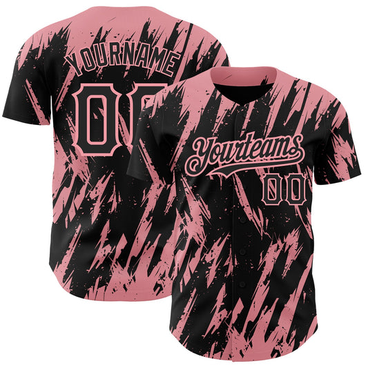 Custom Black Medium Pink 3D Pattern Design Abstract Sharp Shape Authentic Baseball Jersey - Main View