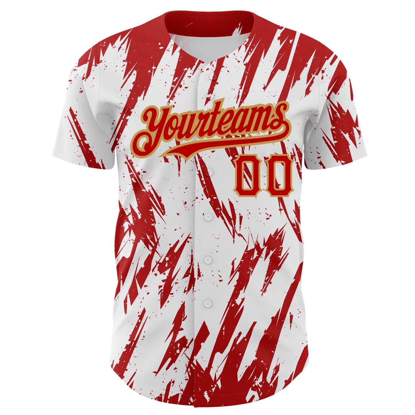Custom White Red-Old Gold 3D Pattern Design Abstract Sharp Shape Authentic Baseball Jersey view 2